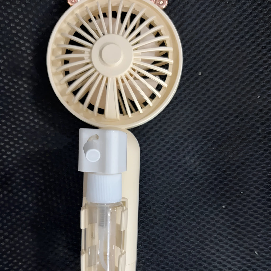 USB rechargeable plastic desk fan in five colour options showing 20 cm blades