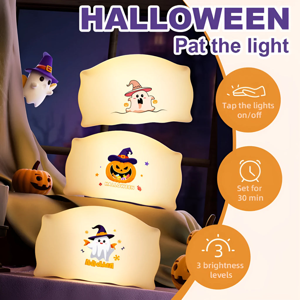 Cartoon Halloween doll table lamp with USB-C port, magic ghost design, dimensions 99x70x50mm
