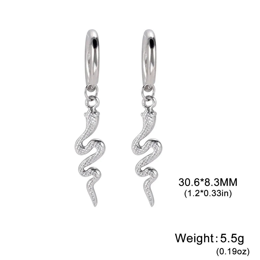 Gold plated stainless steel snake-shaped vintage clip-on earrings with Zodiac animal modelling