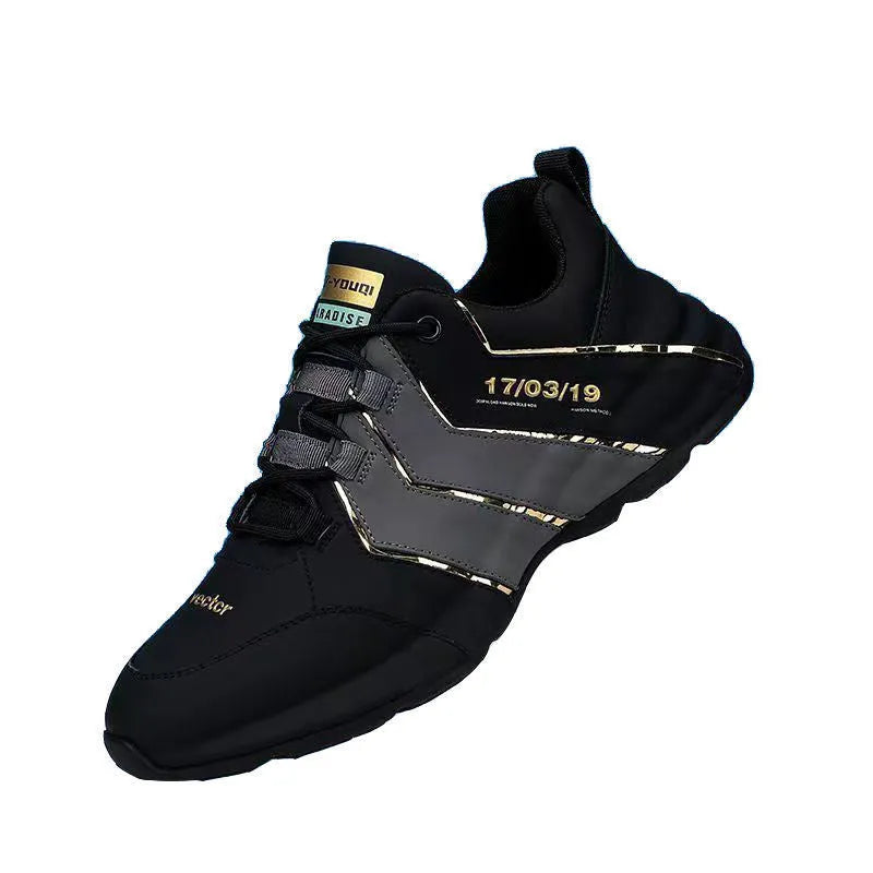 Teenagers outdoor casual sneakers with thick plastic sole and mesh lining in black and gray color matching style