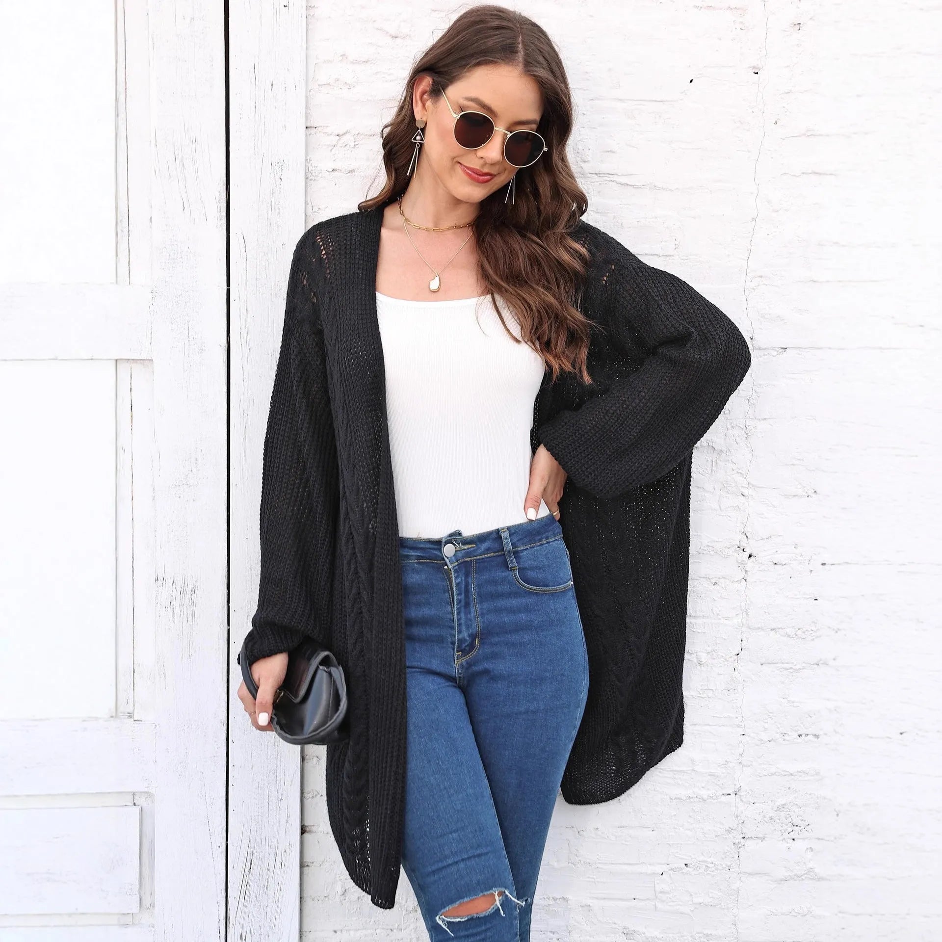 Women's loose acrylic sweater coat in free size with European and American casual style