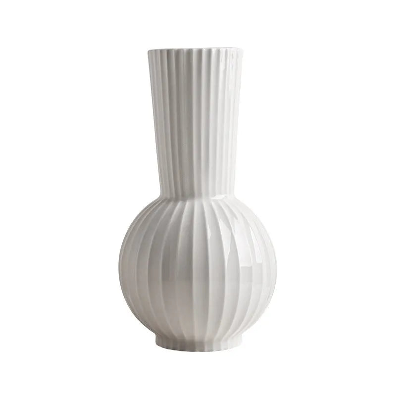 White ceramic ball striped vase with American country style decoration for living room table display