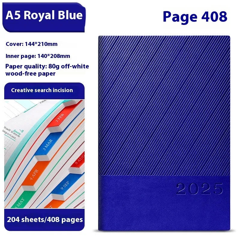 A5 office notepad with striped PU leather cover showing 204 sheets of thickened paper