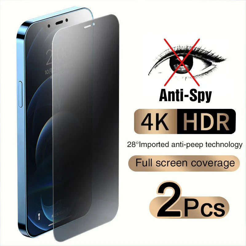 Anti-peeping tempered glass screen protector for iPhone showing full-screen coverage.