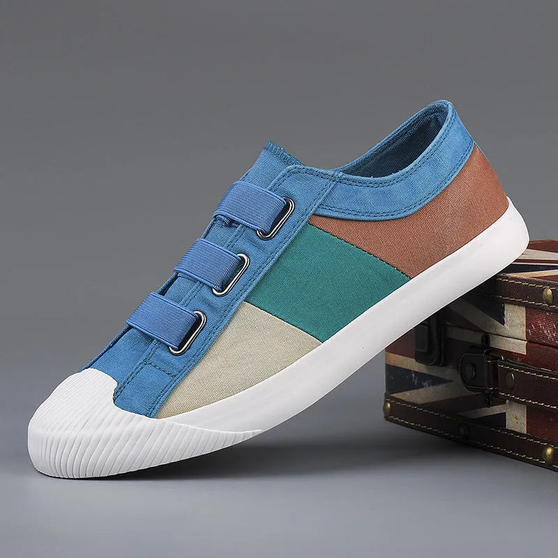 Men's low-top canvas sneakers with elastic band closure in neutral colour options
