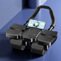 Automatic rebound abdominal wheel with four wheels in blue colour on a floor mat.