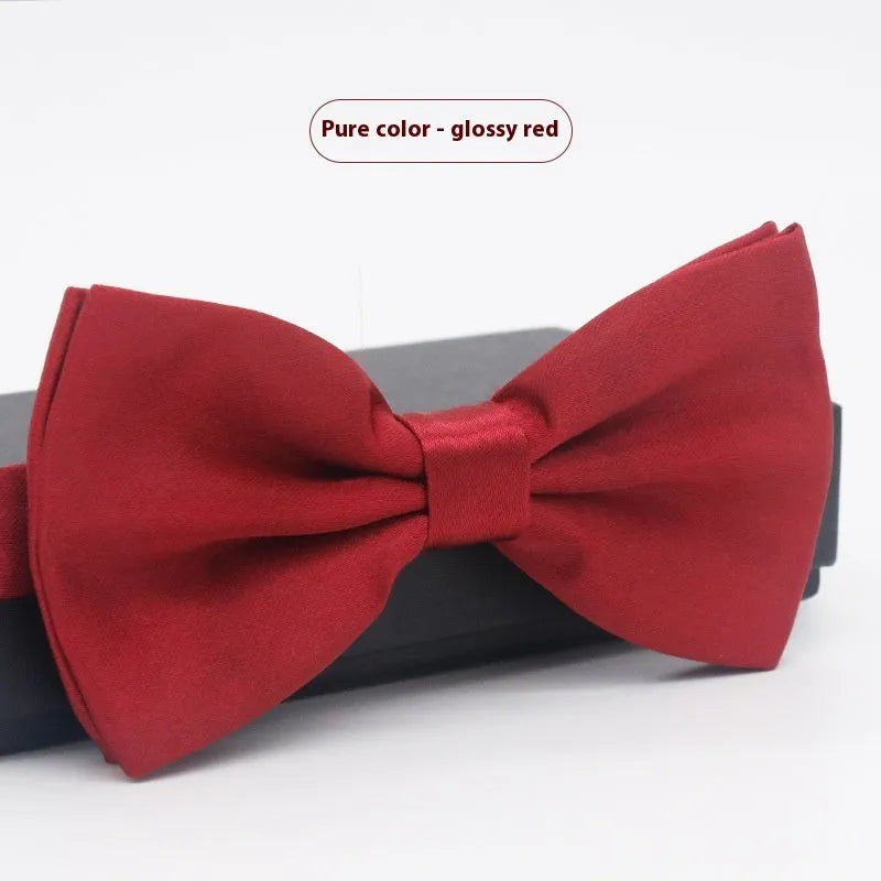 Men's flat head solid colour bow tie in polyester, showing 12cm by 6cm size on a background.