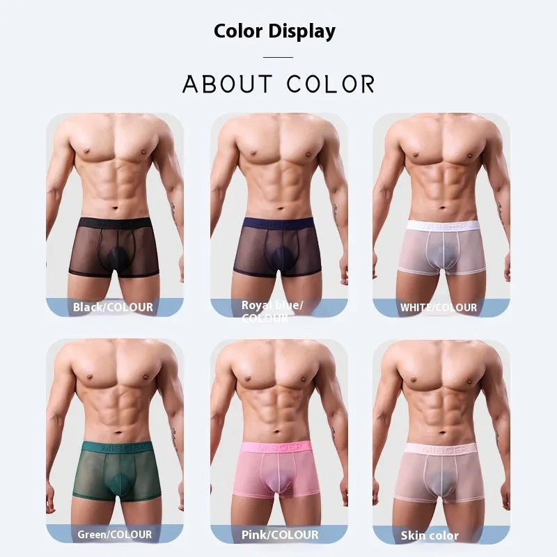 Men's thin invisible breathable boxer shorts in quick-dry polyester, shown in black colour
