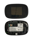 Black mifi8000 4G portable wireless router with battery and data cable on a white background.