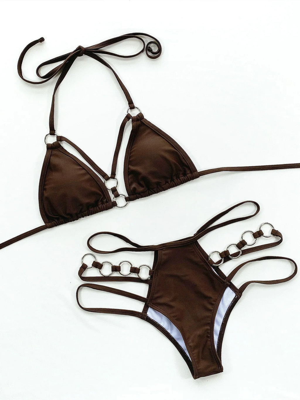 Women's separated two-piece nylon bikini set in red, available in sizes S, M, L.