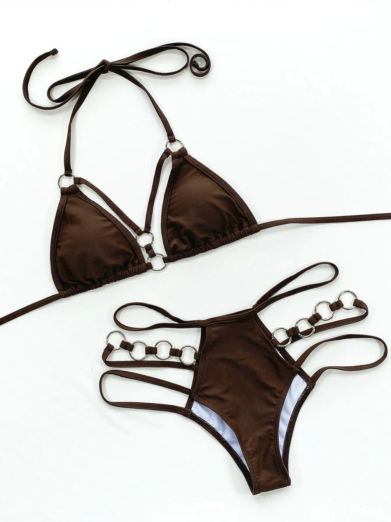 Women's separated two-piece nylon bikini set in red, available in sizes S, M, L.