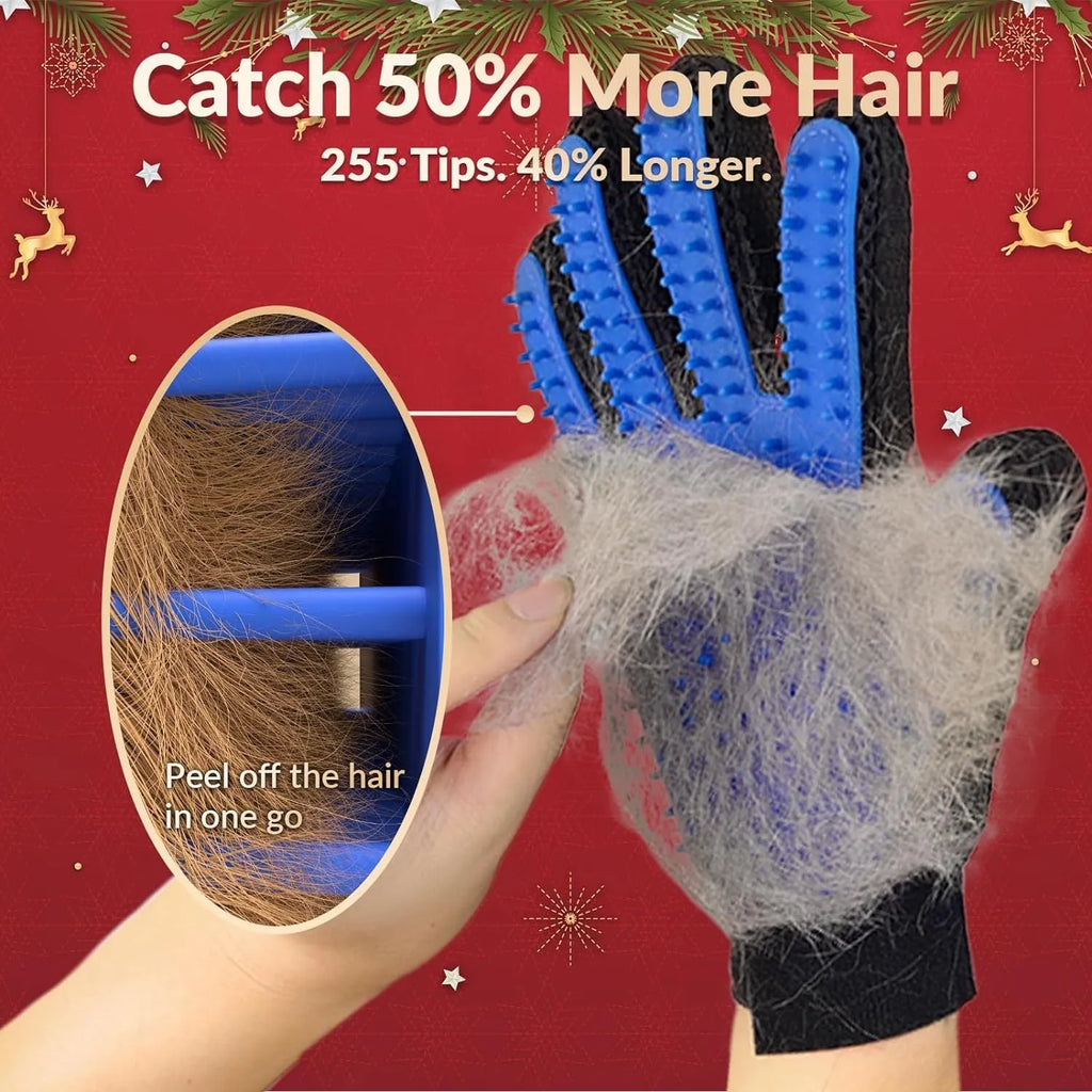 Blue pet grooming gloves with silicone massage tips for dogs and cats