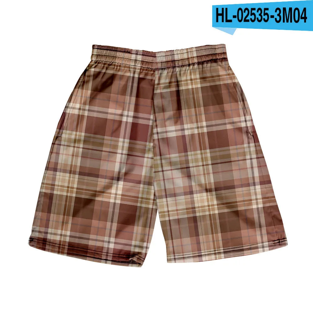 Men's plaid shorts with elastic waistband and straight leg design in multiple colour options