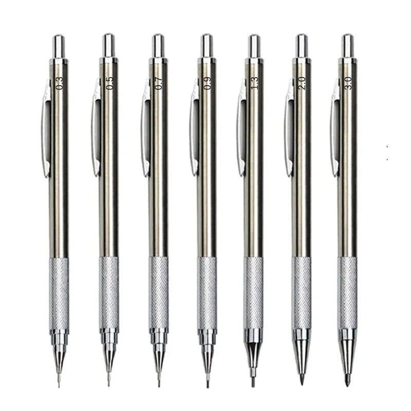 Metal automatic mechanical pencil with 0.5mm to 2.0mm lead size options