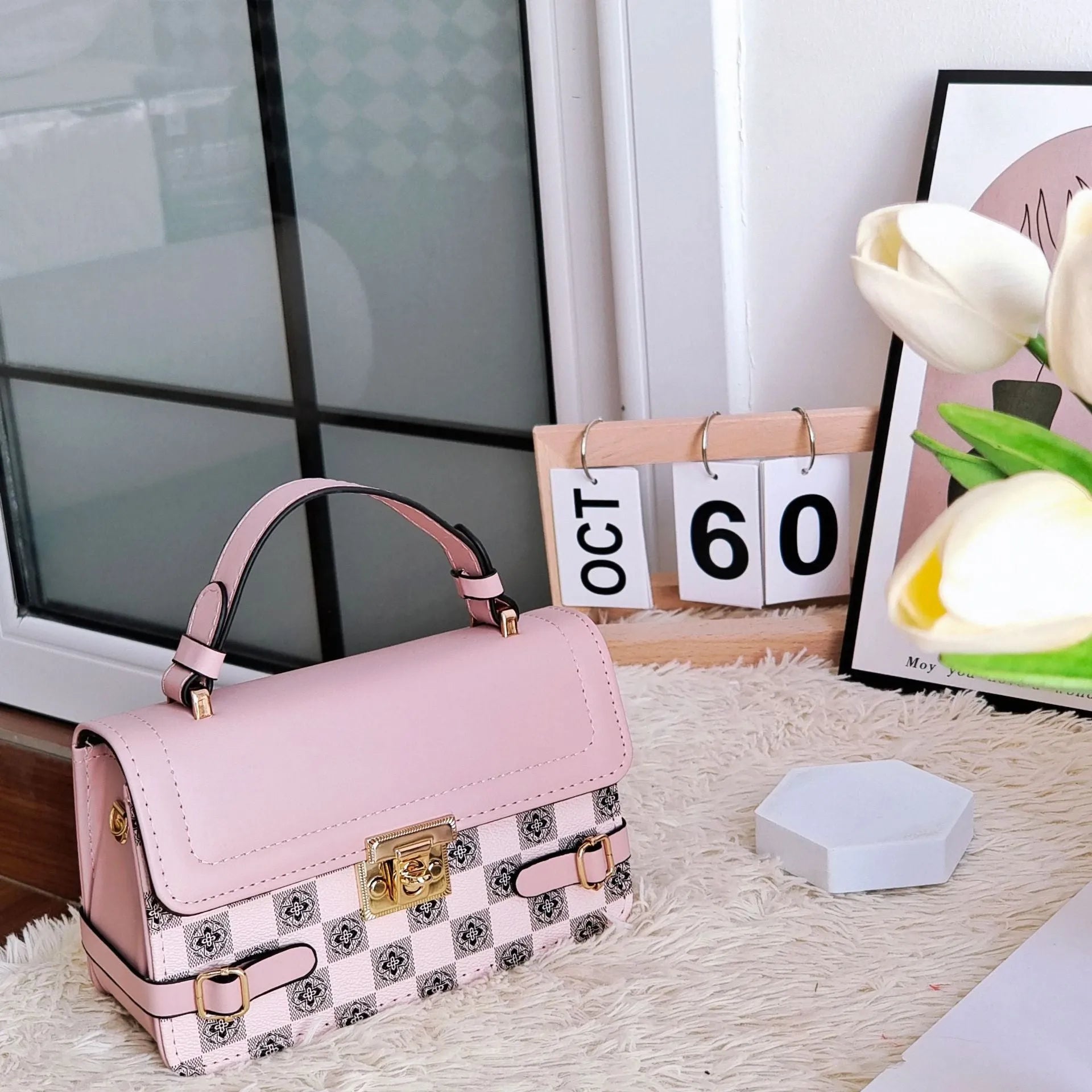 Retro ethnic crossbody bag with small square pattern in multiple colour options