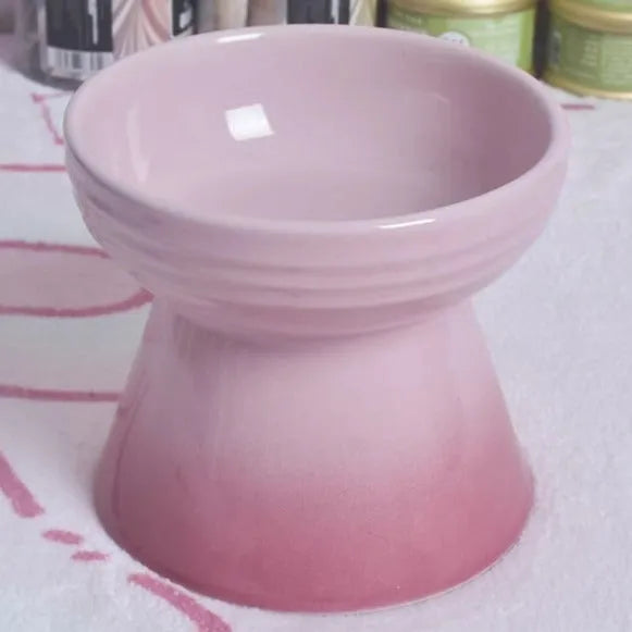 Black ceramic pet bowl with high foot and neck design for anti-tumble feeding