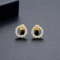 Copper micro zircon-encrusted stud earrings in geometric ring shape for women