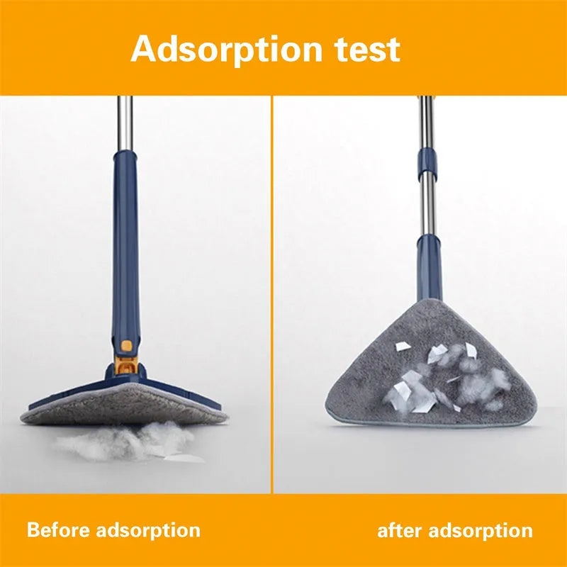 Extendable triangle mop with 360° rotating head and stainless steel pole for deep cleaning