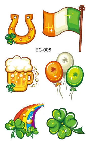 Irish festival flag tattoo sticker paper with clover design measuring 120x75mm for children's face decoration