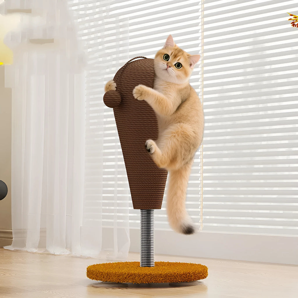 Hemp rope cat scratch board with removable toy attachment in large or small size