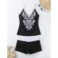 Women's plus size two-piece swimsuit in black or rose red with briefs style design