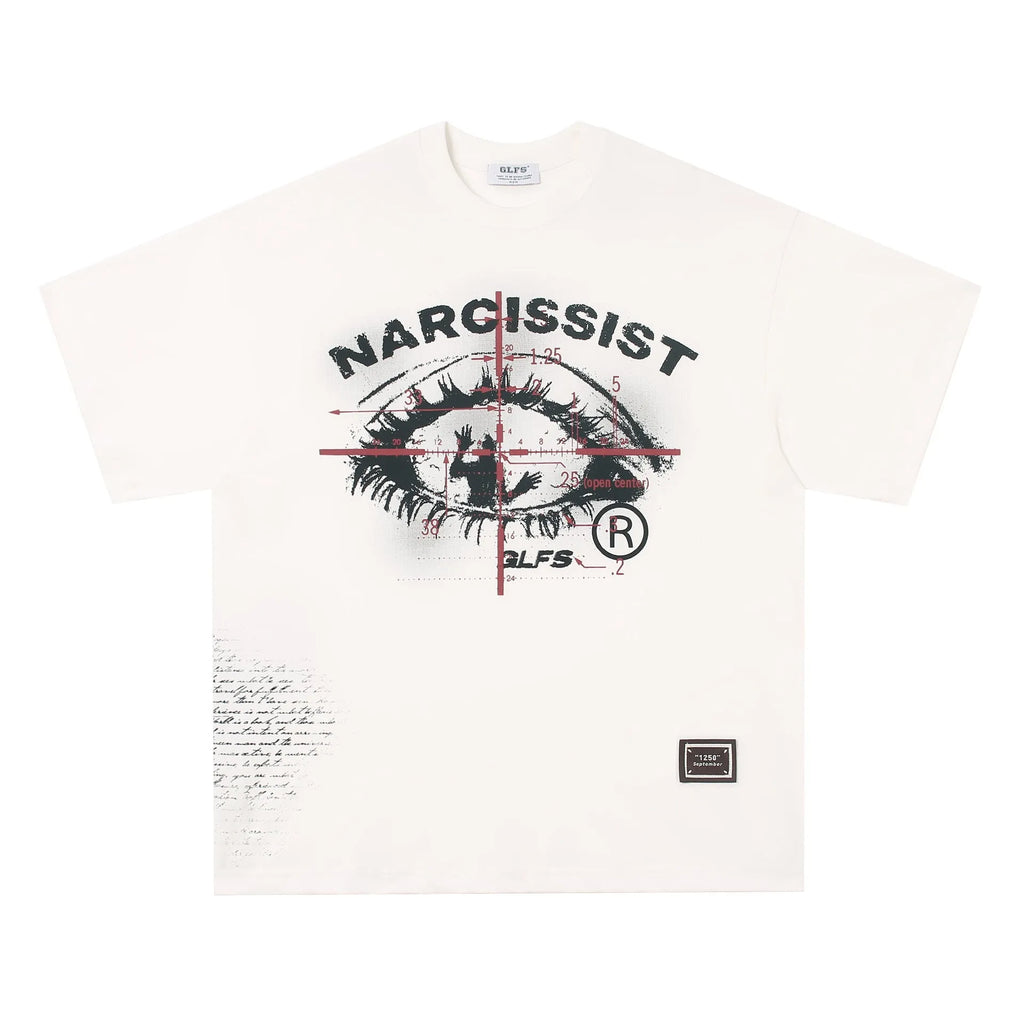 Black and white pure cotton t-shirt with retro hip hop gothic letter print for teenagers.