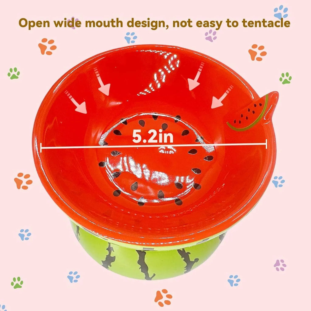 Orange ceramic raised cat bowl with tilted design and non-slip base.