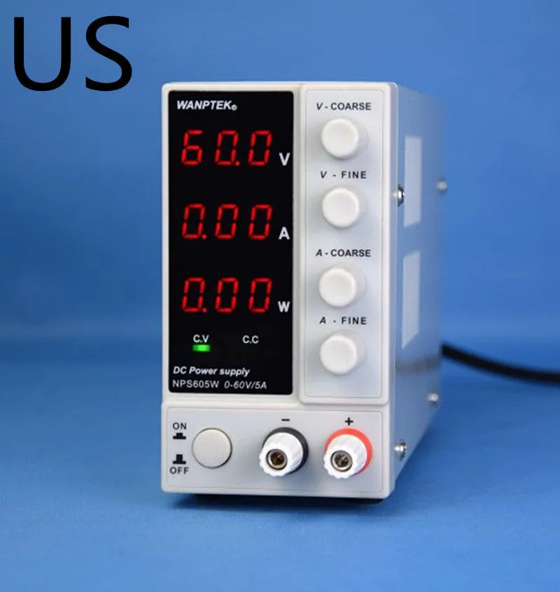 White S605W adjustable DC bench power supply with voltage and current controls for electronic testing