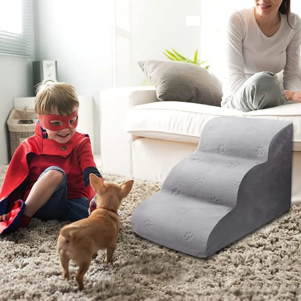 Pet step dog ladder bed non-slip stairs removable washable small three-level 58x31x28cm in grey pineapple lattice