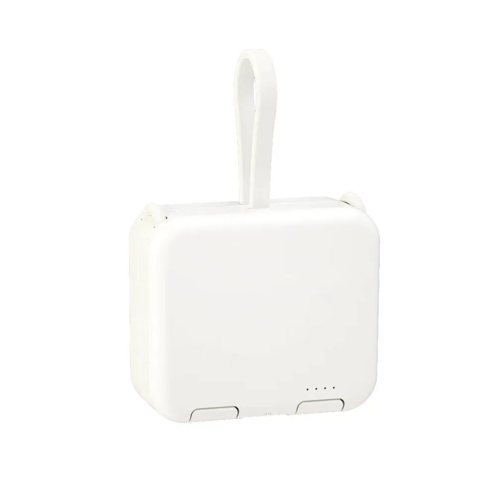 Handbag back clip power bank in blue showing USB-A and Type-C ports and integrated phone stand function.