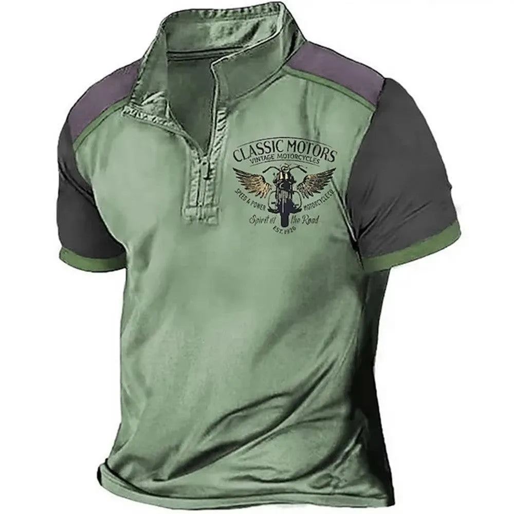 Solid colour golf polo shirt with loose fit pullover style, made from polyester bird eye cloth.