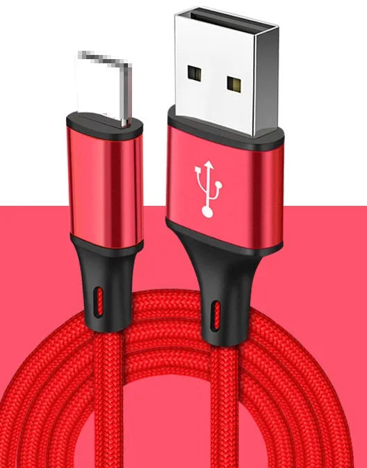 Long mobile phone data cable in multiple colours with Type-C and USB connectors