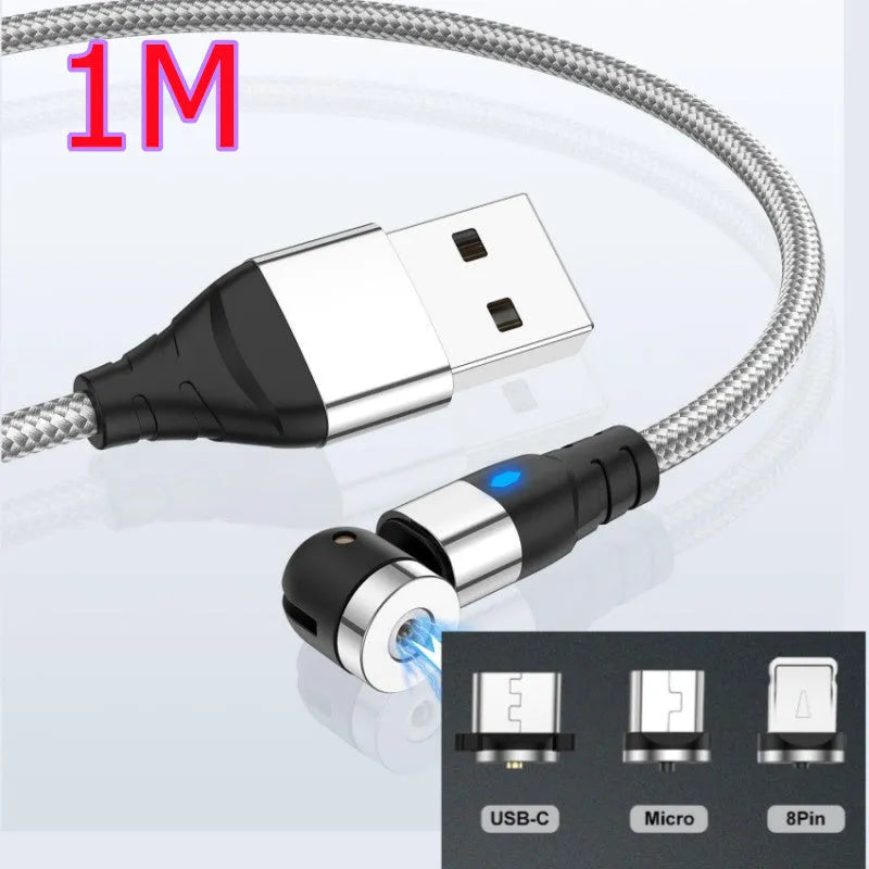 Magnetic charging cable with LED light indicator in various colours showing magnetic connection heads