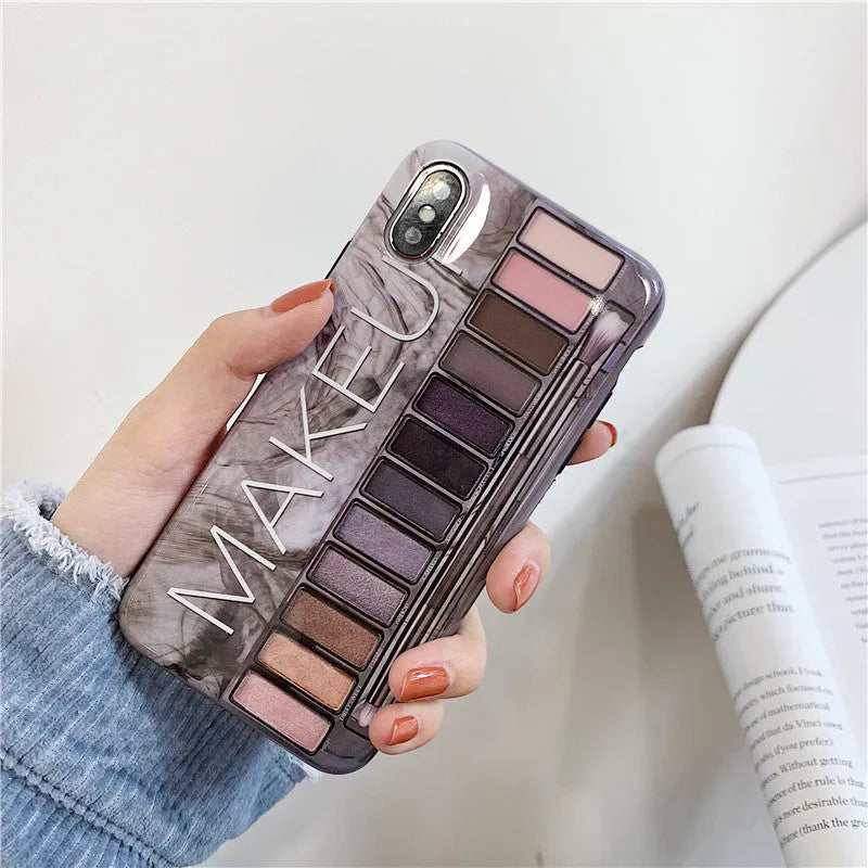 Silicone iPhone case with abstract eye shadow artwork in flesh and grey colours