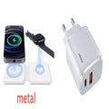 White 2 in 1 magnetic wireless charging dock with foldable design showing dual charging surfaces