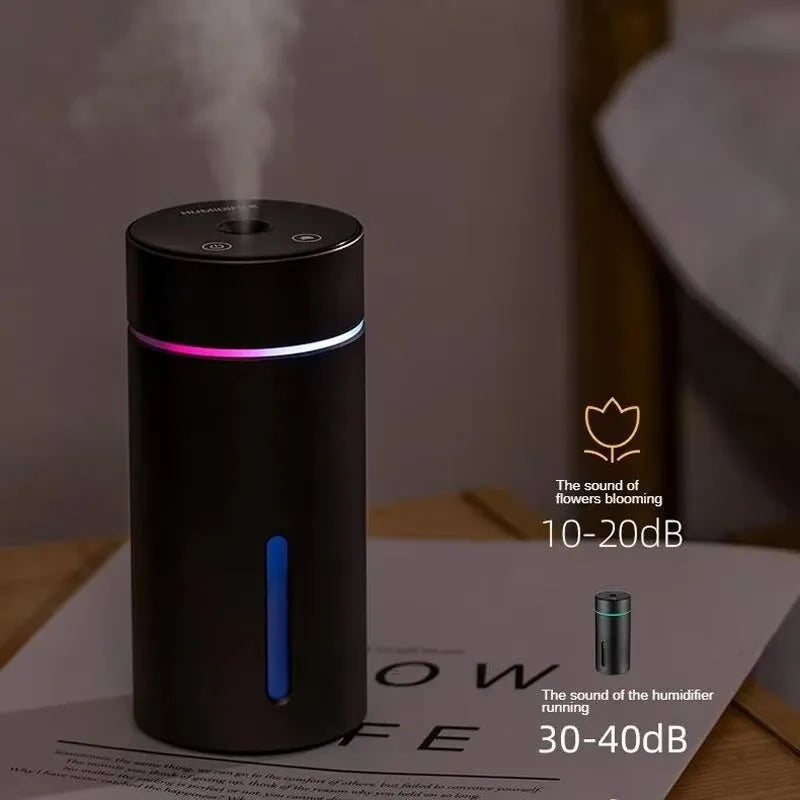 Black portable aluminium car humidifier and essential oil diffuser with USB cable