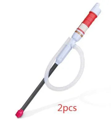 Blue manual hand siphon pump for transferring gasoline and oil, made from PP plastic.