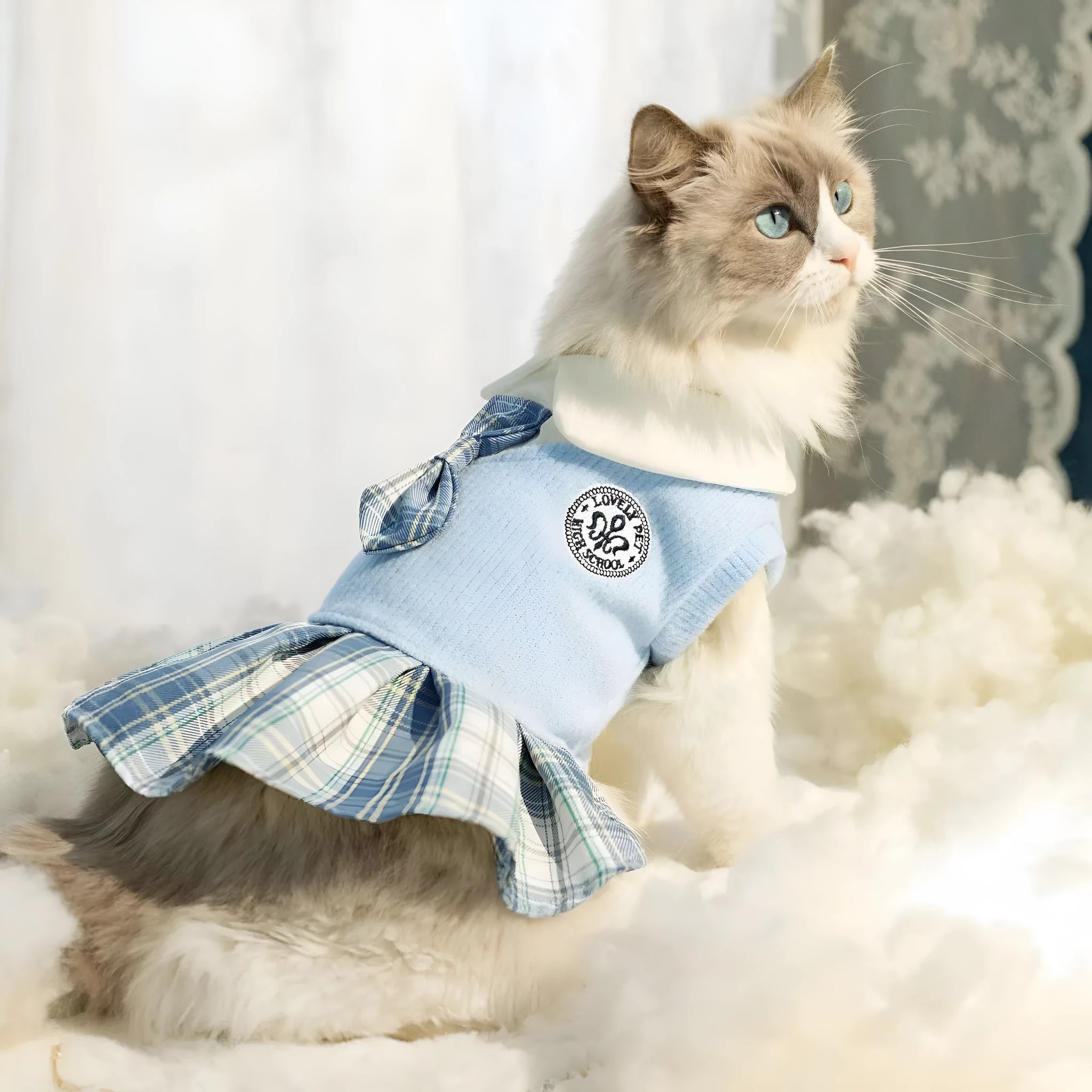 Tartan pattern pet skirt for small dogs and cats in Princess style with polyester construction