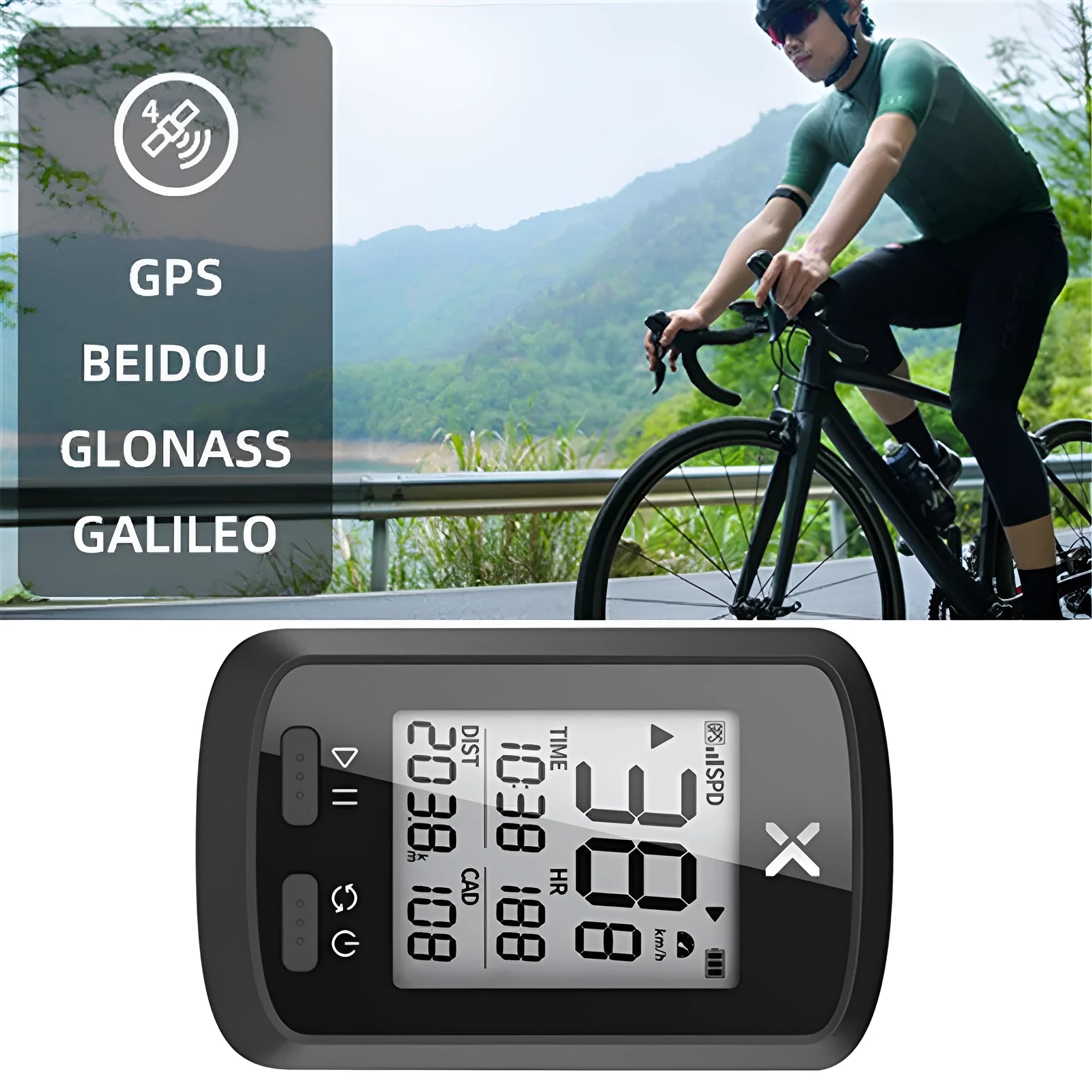 Black waterproof plastic digital stopwatch for bicycle handlebars.
