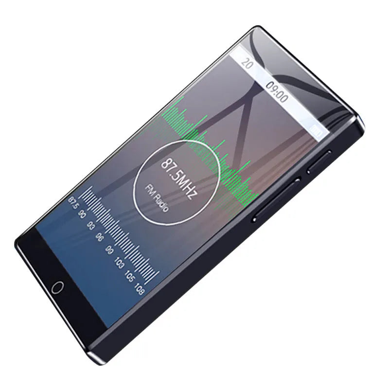 Black Ruizu H1 MP3 MP4 player with 4-inch touch screen displaying media interface