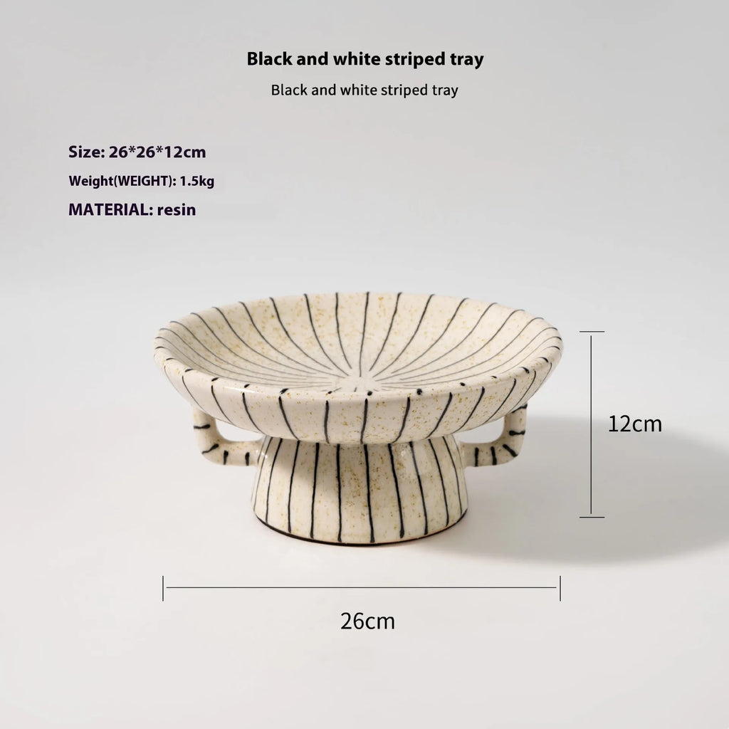Black and white striped synthetic resin fruit plate ornament for retro home decor displays