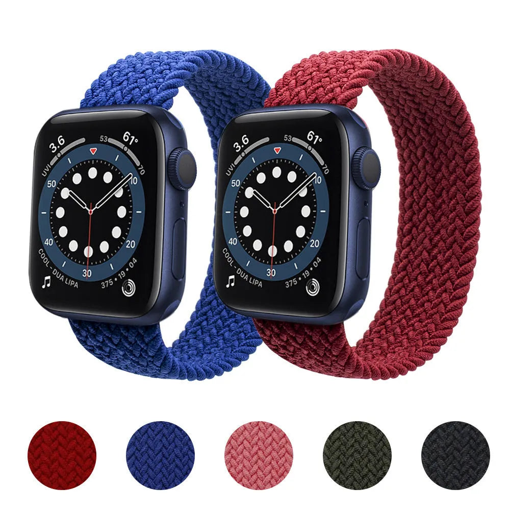 Apple Watch compatible woven nylon strap in multiple colours with plastic connector head.
