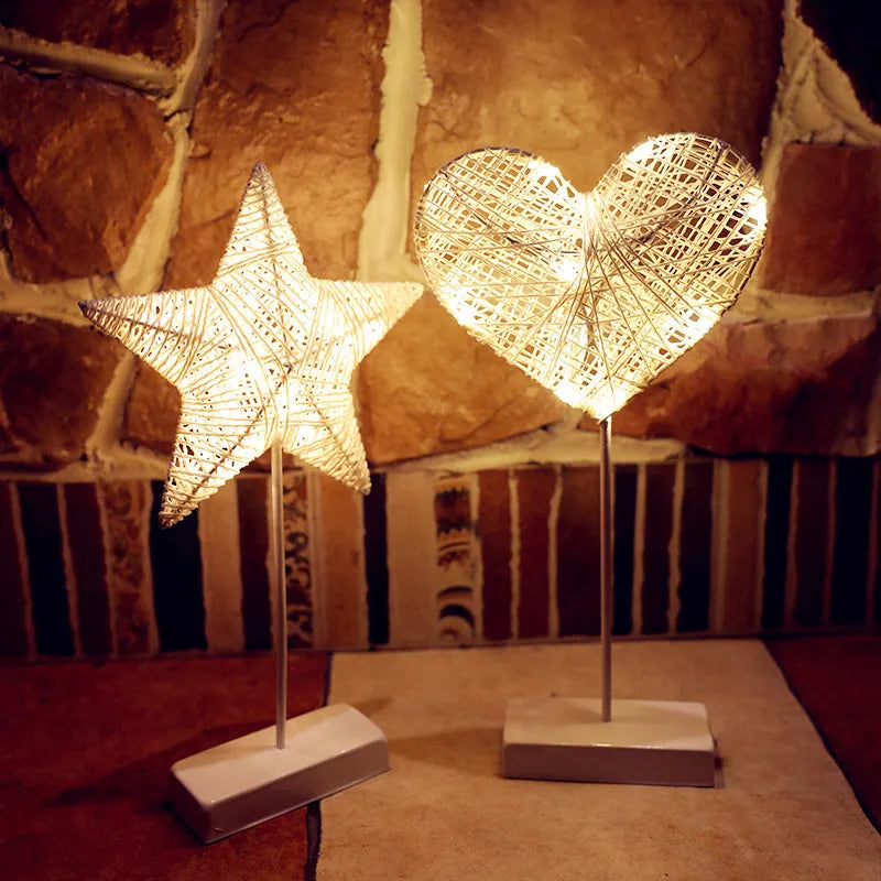 Rattan and PC LED star table lamp with battery operation for bedroom decoration