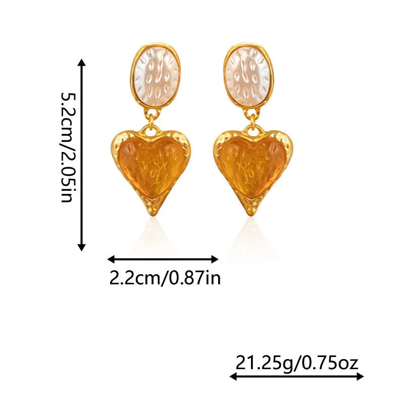 Silver needle pleated oval love heart stud earrings in alloy, showing green, purple, red, and yellow and white colour options.