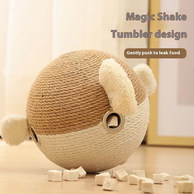 Puffer Leakage Food Feeder Funny Toy, a 15cm cube pet puzzle made of sisal hemp strips.