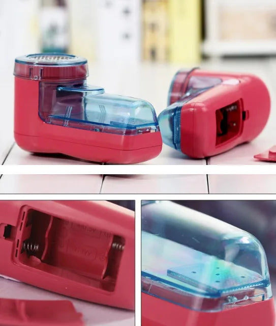 Portable electric clothing lint remover unit in a compact size.