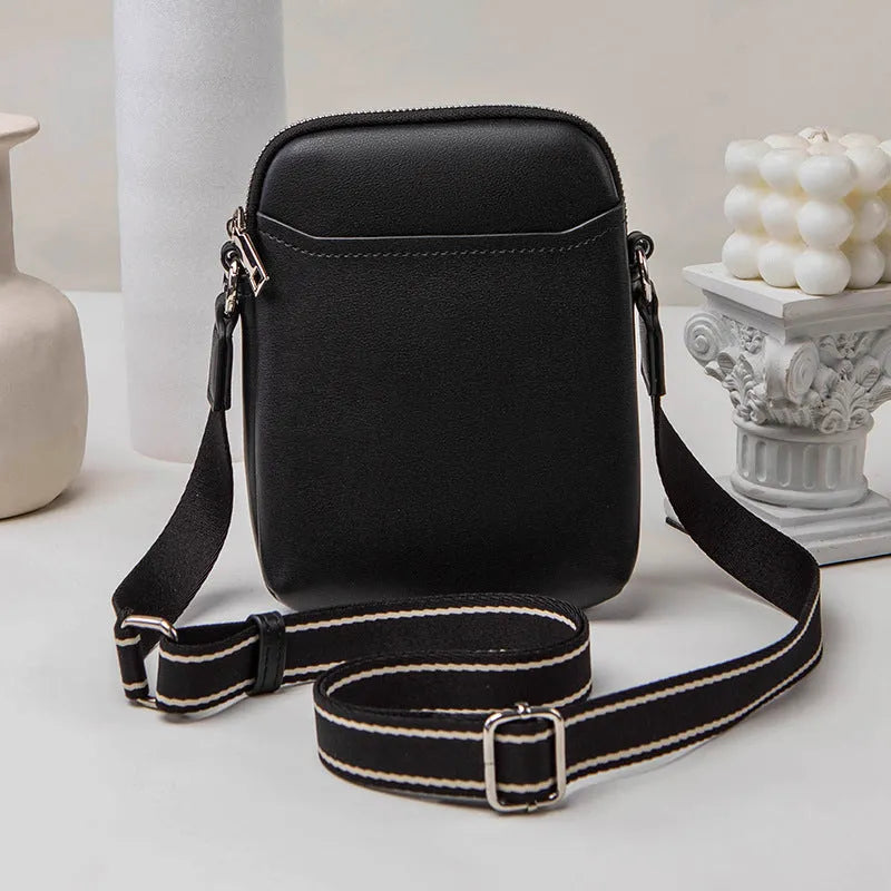 Small solid-colour PU leather crossbody shoulder bag for mobile phones