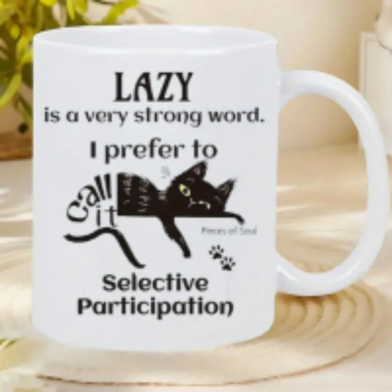 Ceramic mug with thermal transfer picture decoration showing 11oz capacity