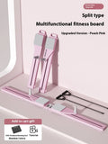 Compact purple split skiing machine trainer for home fitness on a wooden floor.