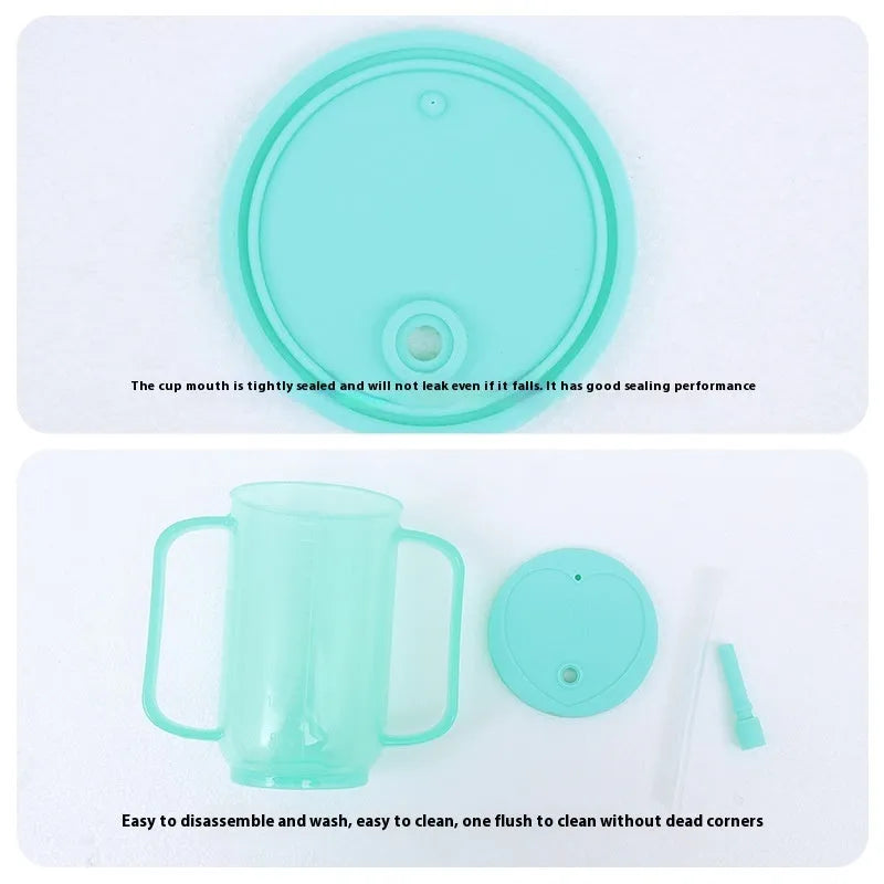 Oblique mouth anti-choke drinking cup with handle and optional wrist splint for elderly and pregnant women
